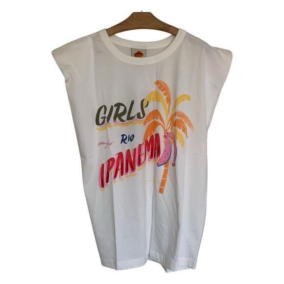 Farm Rio White Graphic Print T-Shirt Short Sleeve Large - Picture 1 of 5